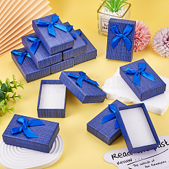 厚紙のジュエリーボックス  ジュエリーギフト包装用  ちょう結びの長方形  ブルー  8.3x5.3x2.4cm&nbsp;CON-TAC0001-14D