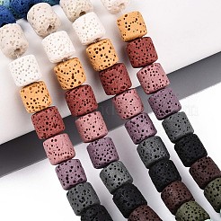 天然溶岩岩ビーズ連売り  染め  コラム  ミックスカラー  8~9x8~9mm  穴：1.2~1.6mm  約47個/連  15.75インチ（40cm）&nbsp;G-N257-16A-01