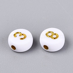 不透明なアクリルビーズ  ゴールドライン入り  数字の模様を持つフラットラウンド  ゴールド  7x3.5mm  穴：1.5mm  約3333個/500g&nbsp;SACR-Q001-12E