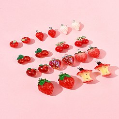 20本10スタイルレジンペンダント  模造果物  プラチナトーン鉄パーツ  混合図形  ミックスカラー  15~32x11~29mm  2個/スタイル&nbsp;RESI-FS0002-10