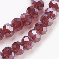 電気メッキガラスビーズセット  パール光沢メッキ  多面カット  ロンデル  暗赤色  6x4~5mm  穴：0.8~1mm  約85~88個/連  41~42cm&nbsp;LS-GLAA-K027-PL-A03