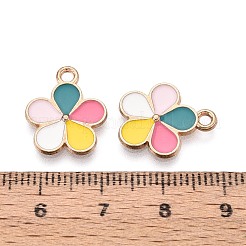 合金とエナメルのペンダント  花のチャーム  ゴールドカラー  カラフル  16.5x14x2mm  穴：1.8mm&nbsp;X-ENAM-T021-45G