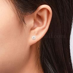 バレンタインは彼女の925つのスターリングシルバーボールスタッドピアスにプレゼント  パールビーズ付き  ホワイト  17x8mm  ピン：0.6mm&nbsp;EJEW-D029-8mm-2