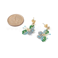 ガラスビーズ バタフライ ダングル スタッド ピアス  女性用304ステンレススチール製イヤリング  ミックスカラー  30.5mm  ピン：0.8mm&nbsp;EJEW-JE05135