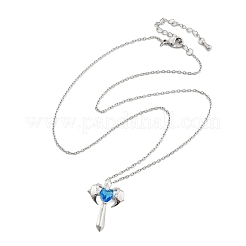 Brass Cubic Zirconia Wing Cross Pendant Necklaces for Women&nbsp;NJEW-C067-07P-02