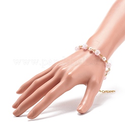 女性のためのキラキラガラス＆イミテーションパールラウンドビーズブレスレット  ピンク  7-3/8インチ（18.8cm）&nbsp;BJEW-JB08591
