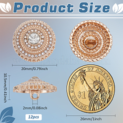 1穴合金ボタン12個  ラインストーン付き  フラットラウンド  ライトゴールド  20x10.5mm  穴：2mm&nbsp;DIY-FG0007-29LG