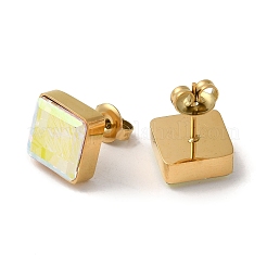 ガラススクエアスタッドピアス  女性用304ステンレスジュエリー  18KGP本金メッキ  11x11mm&nbsp;EJEW-Q781-20G