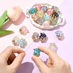 5 個の UV メッキ透明アクリルビーズ  虹色の  ローズ  黄金の合金パーツ  ゲインボロ  23x20.5x16mm  穴：1.6mm&nbsp;MACR-YW0004-28A