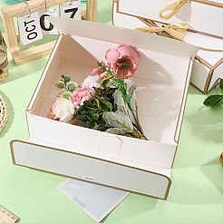 厚紙のギフトパッケージボックス  ポリエステルリボン付き  正方形  ホワイト  27x28x8cm&nbsp;CON-WH0085-246
