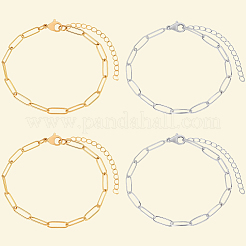 10Pcs 2 Colors 304 Stainless Steel Paperclip Chain Bracelets&nbsp;BJEW-BBC0001-21