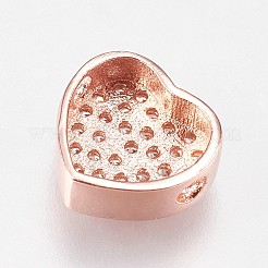 真鍮製マイクロパヴェキュービックジルコニアビーズ  ハート  透明  ローズゴールド  9x9.5x4mm  穴：1.2mm&nbsp;LS-KK-I614-055RG