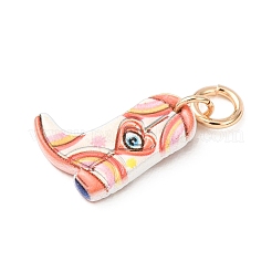 スプレープリント真鍮製ペンダント  ブーツ型で目玉飾り付き  カラフル  ゴールドカラー  15~16x12~13x2.5mm  穴：4mm&nbsp;KK-CBA92CD-02