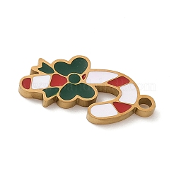クリスマステーマ 304ステンレススチールエナメルペンダント  18KGP本金メッキ  キャンディー棒  16.5x9x1.5mm  穴：1.5mm&nbsp;STAS-K312-04J-G