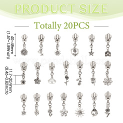合金交換用ジッパースライダー20個。  花  合金ペンダント付き  プラチナ  40~48mm&nbsp;HJEW-TAC0122