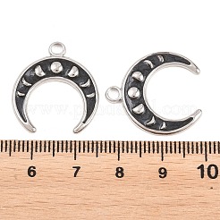 304ステンレススチールエナメルペンダント  月の満ち欠けのチャーム  ステンレス鋼色  ブラック  22.5x20.5x2mm  穴：2.5mm&nbsp;STAS-K293-34P-03