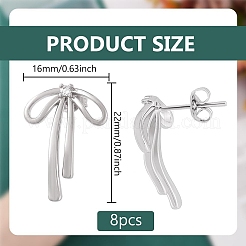 女性用キュービックジルコニア付き真鍮スタッドピアス4組  蝶結び  プラチナ  22x16mm&nbsp;EJEW-BC0001-17P