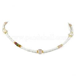 Natural Rose Quartz Heishi Beads & Rice Natural Pearl & Glass Seed Beaded Necklaces&nbsp;NJEW-JN06249-03