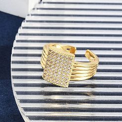 Brass Micro Pave Clear Cubic Zirconia Open Cuff Rings for Women&nbsp;RJEW-M026-02G-03