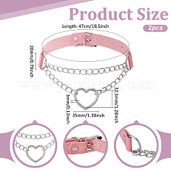 2Pcs Alloy Heart Link PU Leather Punk Choker Necklaces for Women&nbsp;NJEW-UN0001-70B
