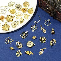 30本15スタイルアロイペンダント  花のチャーム  ゴールドカラー  11~45x6.5~20x1~7mm  穴：1.2~2.5mm  2個/スタイル&nbsp;FIND-YW0009-85