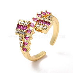 Ion Plating(IP) Cubic Zirconia Rectangle Open Cuff Ring&nbsp;RJEW-C041-11G