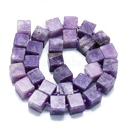 天然レピドライト/パープルマイカストーンビーズ連売り  キューブ  10~11x10~11x10~11mm  穴：1mm  約30個/連  17.13''（43.5センチメートル）&nbsp;G-K245-F01-01