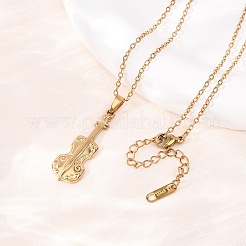 304 Stainless Steel Violin Pendant Cable Chain Necklaces for Men Women&nbsp;NJEW-K308-11G