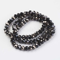 電気メッキオペークガラスビーズ連売り  半黒メッキ  多面カット  ロンデル  ブラック  3x2mm  穴：0.8mm  約165~169個/連  15~16インチ（38~40cm）&nbsp;EGLA-A034-P2mm-P01