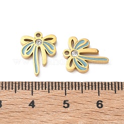 304ステンレススチールエナメルペンダント  ちょう結びのチャーム  ラインストーン付き  18KGP本金メッキ  14x11x2mm  穴：1.2mm&nbsp;STAS-B142-02G