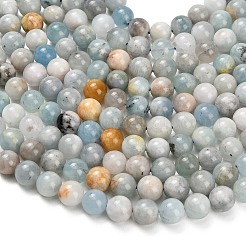 天然石アクアマリンビーズ連売り  ラウンド  スムーズ  9.5~10mm  穴：1mm  約38~39個/連  14.96''~15.20''（38~38.6センチメートル）&nbsp;X-G-F591-29B-10mm-01