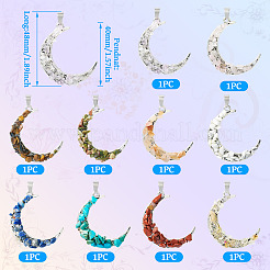 10Pcs Moon Alloy Natural & Synthetic Gemstone Pendants&nbsp;PALLOY-TAC0147