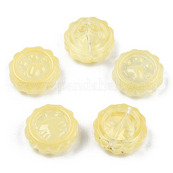 透明なスプレー塗装ガラスビーズ  足跡のある花  ゴールド  15x15x5.5mm  穴：1.2mm&nbsp;GLAA-N035-037-C05