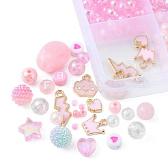 Diyピンクシリーズメイキングキット  合金エナメルペンダントを含む  アクリル＆プラスチックビーズ  ガラスシードビーズ  フラット弾性クリスタルストリング  ミックスカラー  20x7x1.5mm  穴：2mm  2pc&nbsp;DIY-FS0001-69