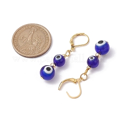ゴールデンブラスフレンチフックピアス  女性用ガラスナザールボンジュウドロップイヤリング  ミックスカラー  46x9.5mm&nbsp;EJEW-JE05638