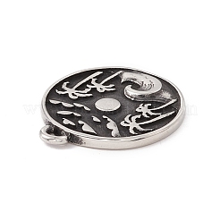 304ステンレスペンダント  ビーチとフラットラウンド  アンティークシルバー  22x19x2mm  穴：1.6mm&nbsp;STAS-E158-20AS