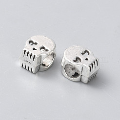 合金ヨーロピアンビーズ  大穴ビーズ  スカル  プラチナ  10.5x8.5x6.5mm  穴：4.5mm&nbsp;FIND-WH0436-27P