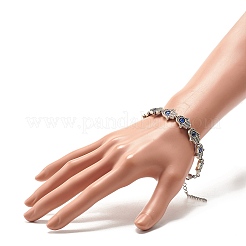 女性のためのハムサハンドチベットスタイルの合金ブレスレット  ナザールボンジュウ樹脂ビーズブレスレット  304ステンレススチールのロブスタークロウ留め金付き  アンティークシルバー＆ステンレス鋼の色  7-3/4インチ（19.7cm）&nbsp;BJEW-JB07728