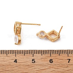 菱形とフラットラウンドい真鍮のマイクロパヴェキュービックジルコニアスタッドピアス（女性用）  カドミウムフリー＆鉛フリー  長持ちメッキ  ラックめっき  ゴールドカラー  透明  13.5x7mm&nbsp;EJEW-G428-20G-02