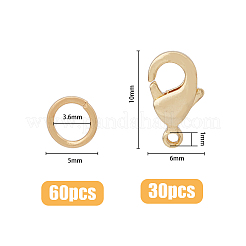 真鍮製ロブスタークロウクラップ30個とオープン丸カン60個  18KGP本金メッキ  クラップ：約10x6x2.5mm  穴：1mm  30個;縄跳び：5x0.7mm(21ゲージ)  内径：3.6mm  60pc&nbsp;KK-HY0002-77
