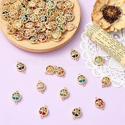 40Pcs 8 Colors Glass Flat Round with Tree of Life Links Connector Charms&nbsp;GLAA-YW0005-51