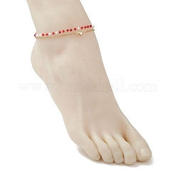 Bohemian Handmade Faceted Rondelle Glass Beaded Chains & 304 Stainless Steel Cable Chain 2-Strand Anklets for Women&nbsp;AJEW-AN00780
