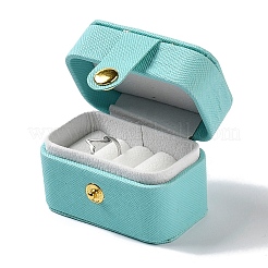 長方形 PUレザー ジュエリー リング 収納ボックス  旅行用ポータブル4リングケース  ターコイズ  3.8x6.4x4.75cm&nbsp;CON-K002-06C