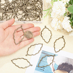 チベットスタイルの合金オープンバックベゼルビッグペンダント50個  UVレジンDIY用  エポキシ樹脂  プレスジュエリー  葉  アンティークブロンズ  65x34.5x2.5mm  穴：2mm&nbsp;FIND-CA0008-77AB