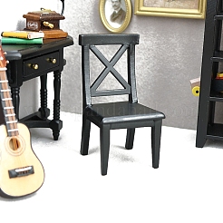 木製クロスバックチェアミニチュア装飾品  マイクロランドスケープホームドールハウスアクセサリー  小道具の装飾のふりをする  ブラック  44x44x82mm&nbsp;PW-WG96993-01