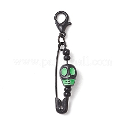 ハロウィンの頭蓋骨のアクリル＆鉄製安全ピンペンダントデコレーション  カニカン付き  ブラック  43.5mm&nbsp;HJEW-JM03758