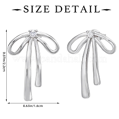 女性用蝶結び真鍮クリアキュービックジルコニアスタッドピアス1組  プラチナ  22x16mm&nbsp;EJEW-SZ0002-05P
