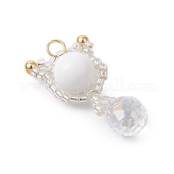 Natural Mashan Jade & Handmade Glass Seed Beaded Cat Shape Pendants&nbsp;PALLOY-MZ00488-01