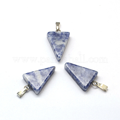 トライアングルナチュラルブルースポットジャスパーペンダント  プラチナトーンの真鍮パーツ  22~25x14~15x5~7mm  穴：2x7mm&nbsp;G-Q356-01