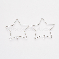 変色しにくい304ステンレススチール製フープピアス金具  スター  ステンレス鋼色  38x40x0.7mm  21ゲージ  ピン：0.7mm&nbsp;STAS-T045-48B
